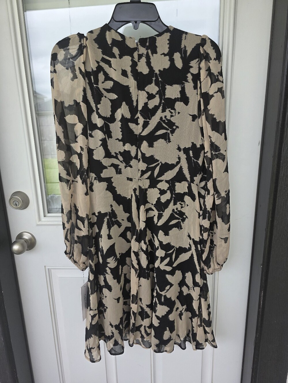 Calvin Klein Black Beige Floral Long Sleeve Dress Size 2 Women Cocktail Office - Picture 8 of 8